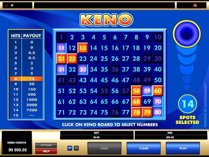Keno online de dinero real